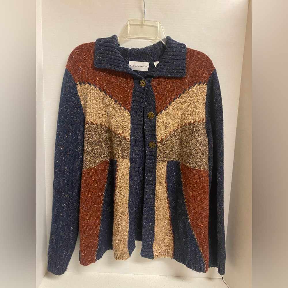 Alfred Dunner Multicolor Patchwork Knit 3 Button … - image 1